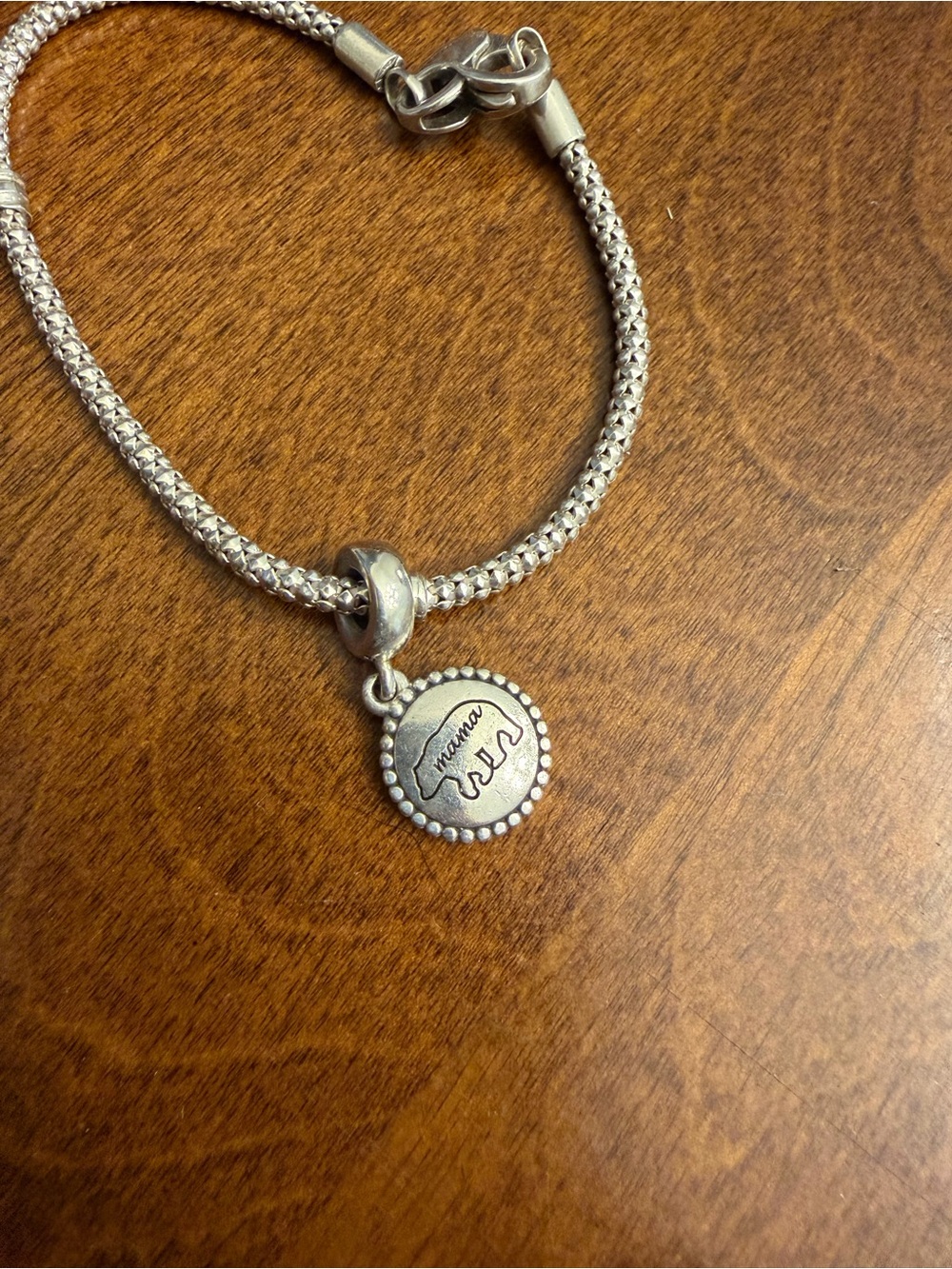 Pandora Silver 'Mama Bear' Round Charm Bracelet